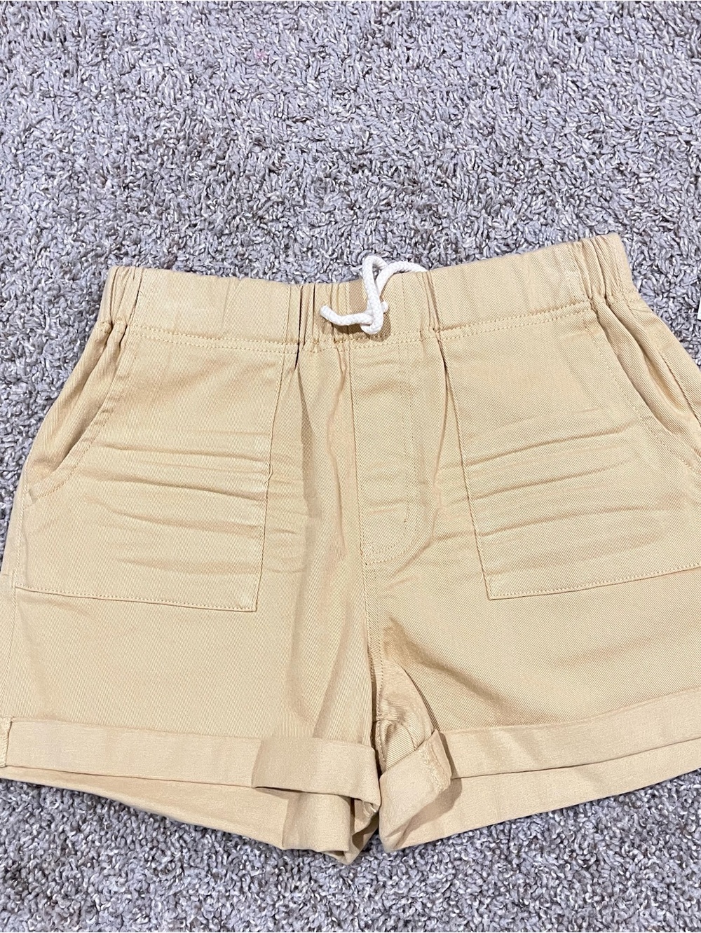 Time and Tru High-Rise Drawstring Shorts in Light Beige